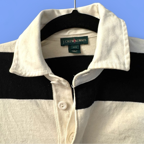 J. Crew Black & White Striped Long Sleeve Polo Rugby Shirt - XXS (fits XS) - Picture 3 of 6